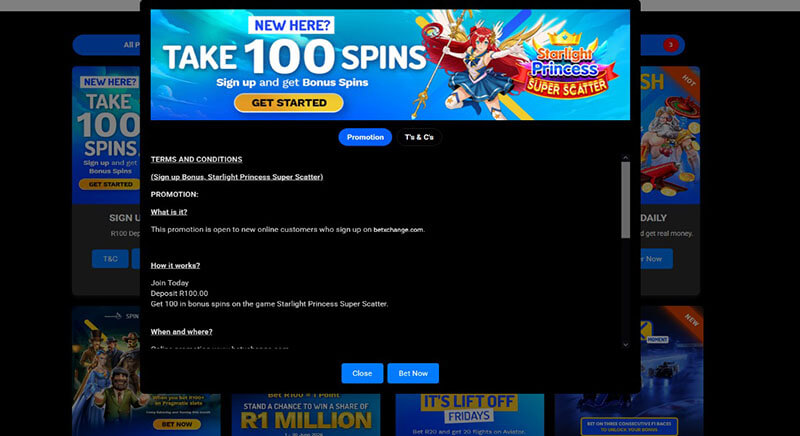 BetXchange free spins promotion