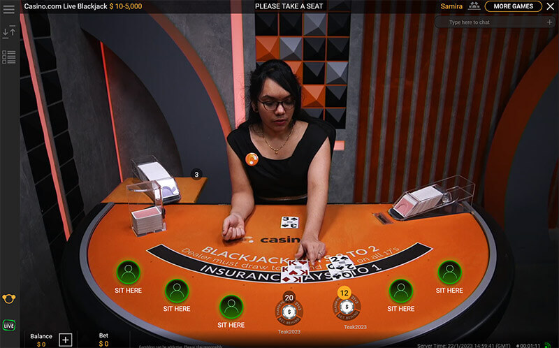 Live blackjack screenshot