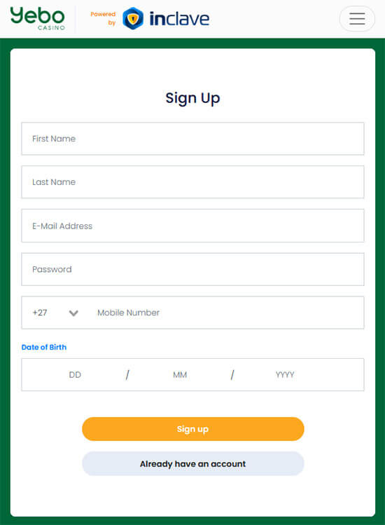 Yebo Casino Signup