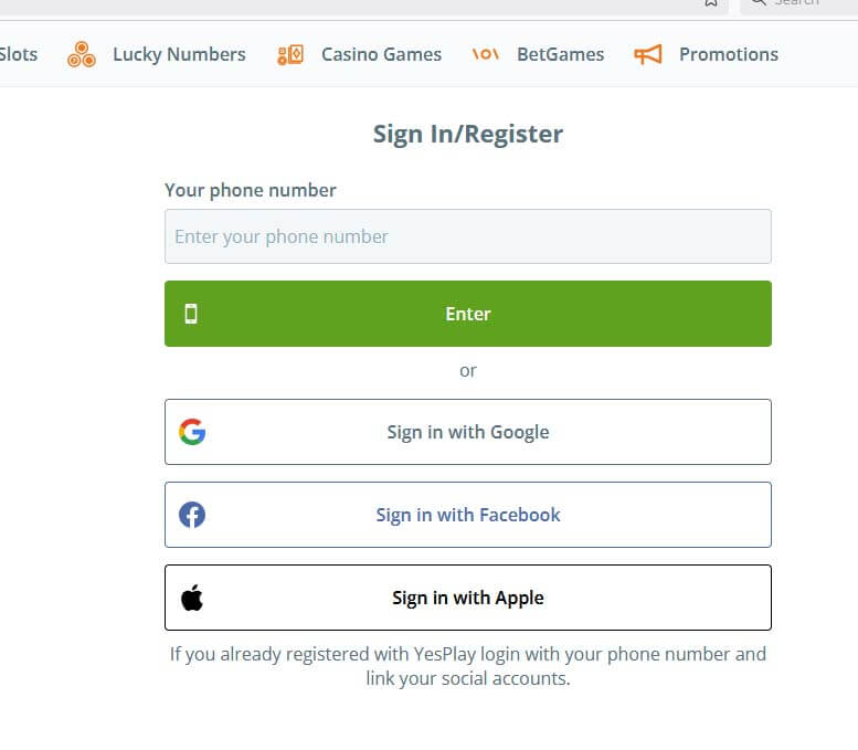 YesPlay Casino Signup
