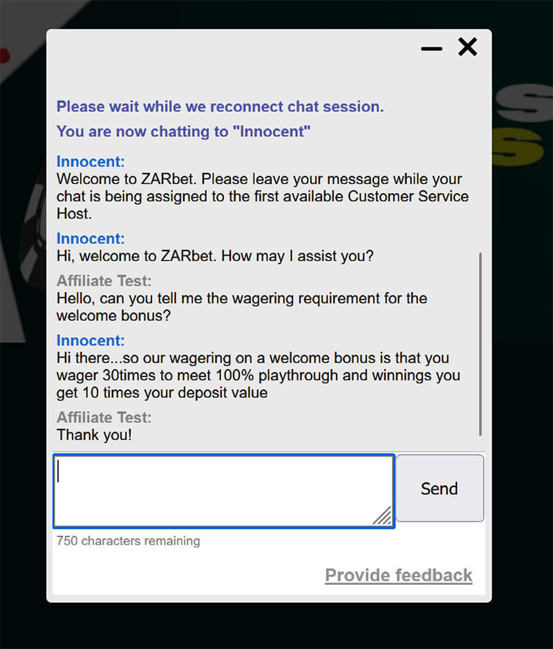 Testing chat support