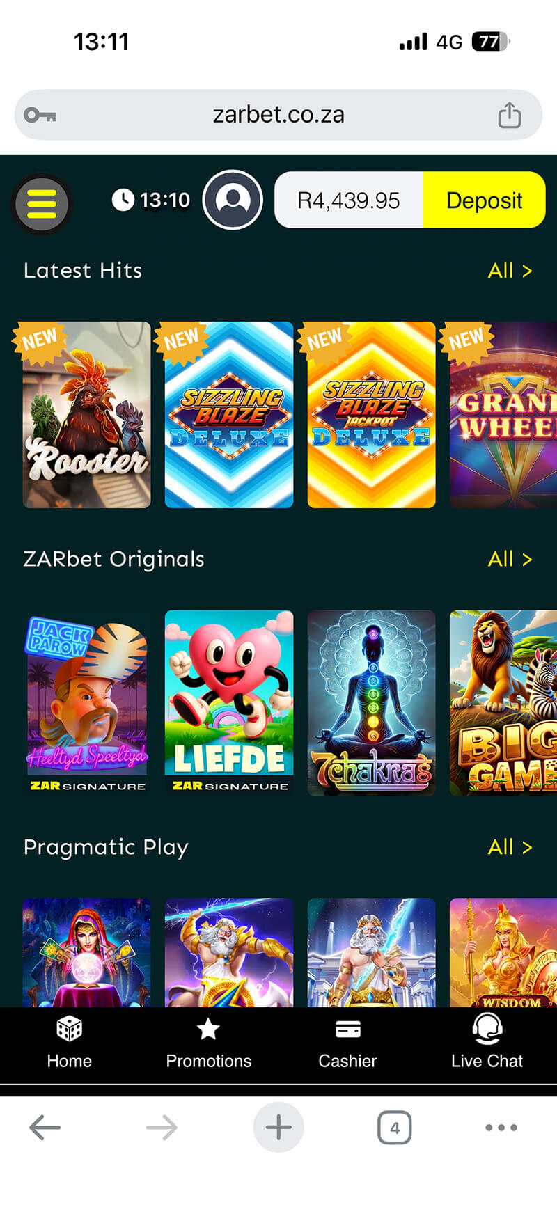 Running ZarBet on our Iphone 14 Pro
