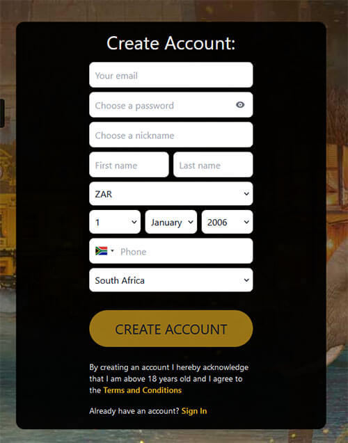 Zar Casino Signup